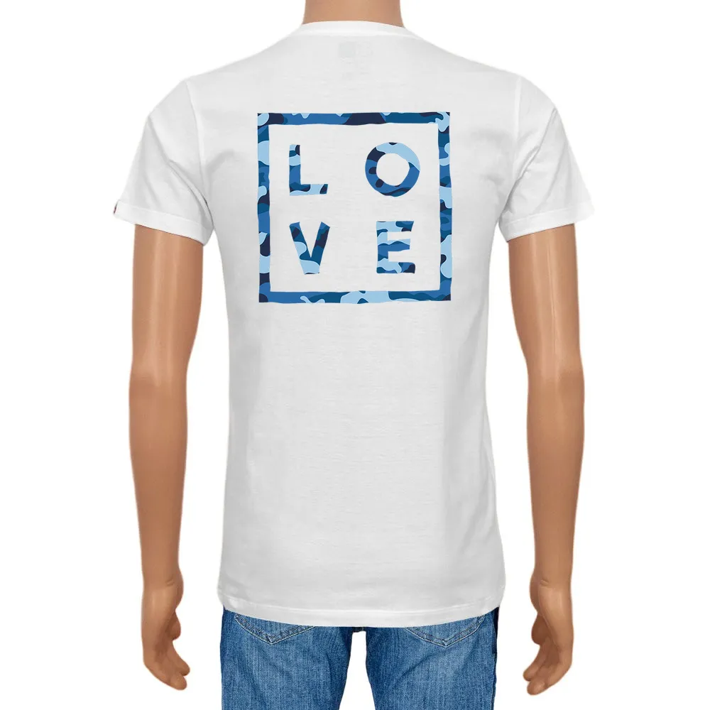 Men's T-shirt Cotton Plain V-Neck  White Logo Camouflage - Love Concept Store